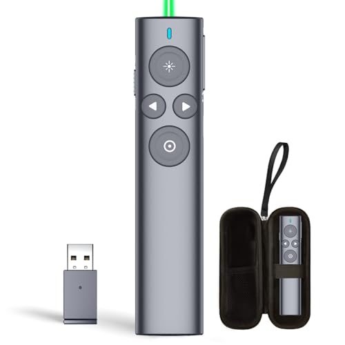 Norwii Presentation Clicker with Digital Pointer for TV LED LCD Screen, Presentation Remote, Slide Clicker, Wireless Presenter with Highlight, Magnify, Mouse Left Click - N95s Pro 32G(Green Light)