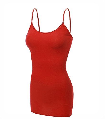 Emmalise Women Camisole Built In Bra Wireless Fabric Support Long Layering Cami, Medium, 4Pk Black Brdy Red White #TOP3