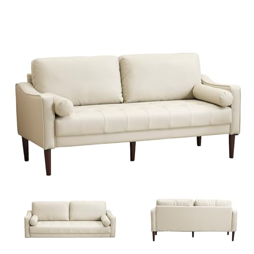 Zentora ソファー 3人掛け カウチソファ リビングソファ 肘掛け付き 枕付き 取り外し可能な脚 お掃除ロボット通れる PUレザータイプ コンパクト ふわふわ 簡単組み立て 応接間 サロン用 おしゃれ 約幅171×奥行71×高さ84cm (ホワイト)