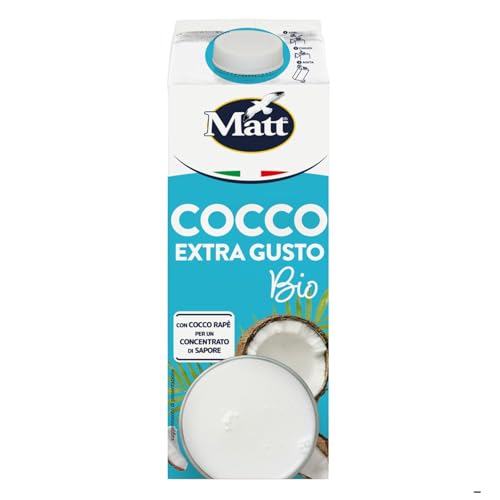 Matt, Cocco Extra Gusto Bio, Bevanda Vegetale, Latte di Cocco Senza Lattosio, Senza Glutine, a Basso Contenuto di Sale, con il 10% di Latte di Cocco Rapè, Ideale per Mantenersi in Forma, 1L