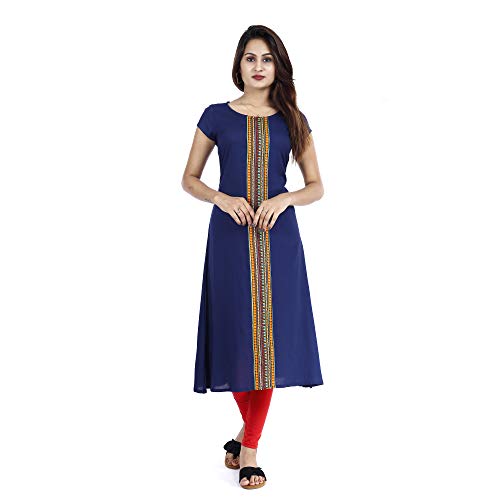 Image of Hand Block Printed Jaal Weave Cotton Straight Kurta /Handloom Kurtis /Ethnic Wear Kurta /Cotton Kurtis (KF22-S, Multi-Coloured, Small)