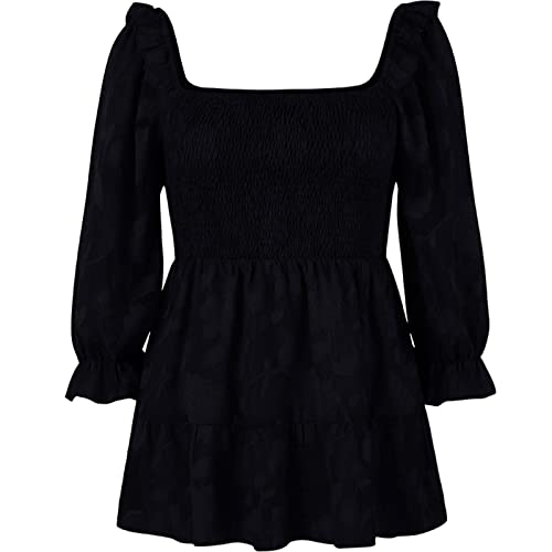 Amikadom Camisetas femininas verão outono punho manga bufante gola redonda túnicas longas finas cami