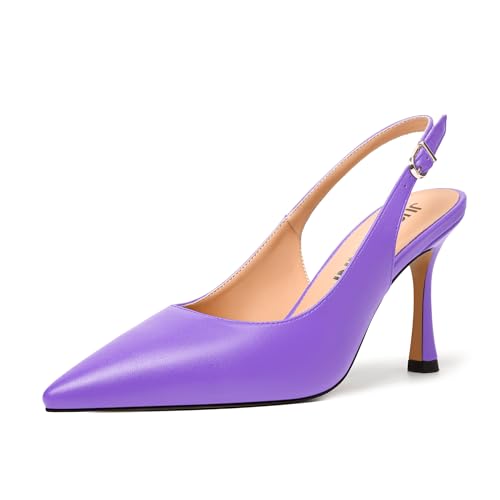 JUSTDANNI Womens Stylish Buckle Slingback Matte Evening Sexy Pointed Toe Stiletto High Heel Pumps Shoes 3.3 Inch