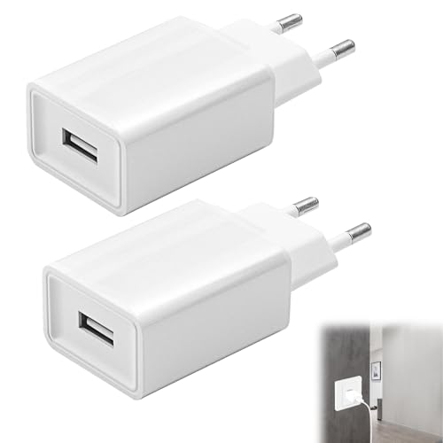 Caricabatterie da 5 V 2 A, 2 confezioni di caricabatterie USB, presa USB C compatibile con lettore eBook/Giocattolo/Auricolari/LED Lights/Monitoring/Teléfonos Móviles