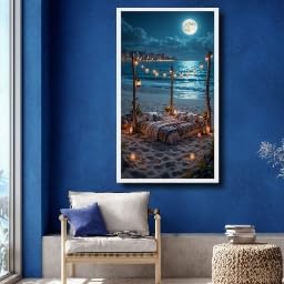 Tableau romantique lit de plage déco murale extérieure nuit - 3