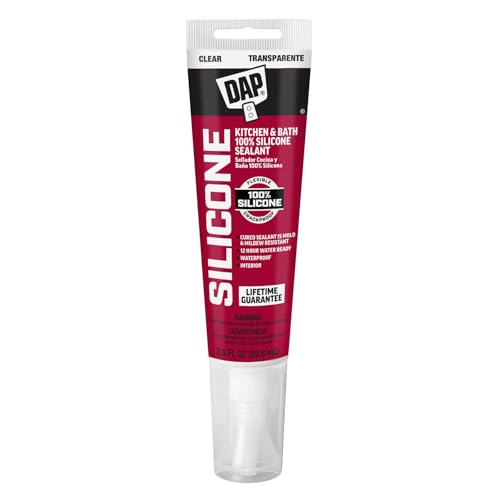 DAP 100% Silicone Rubber Kitchen, Bath & Plumbing Bath Sealant, Clear, 2.8 Oz (7079800751)