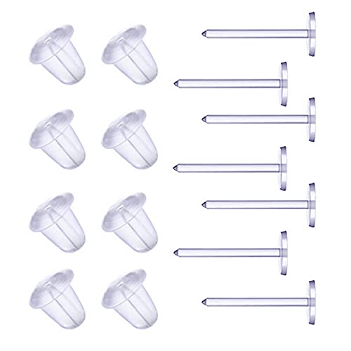 Plastic Earrings,Clear Plastic Earrings Clear Earrings Plastic Post Earrings Plastic Earring Posts and Earring Backs Silicone Earrings Clear Stud Earrings 100 Pairs Back Earrings and Blank Pins Stud