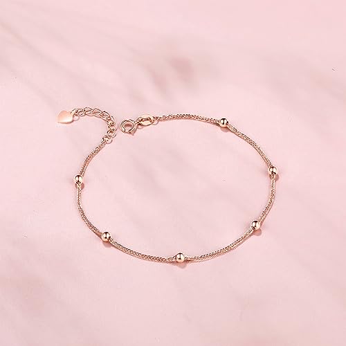 18K Gold Bracelet for Women Beads Bracelets Rose Gold Jewelry Stackable Beaded Chain Adjustable Bead Link Dainty Bangle Trendy Cuff Cute Ball Charm Bracelet Fashion Diamond-cut Solid Gold Gifts3