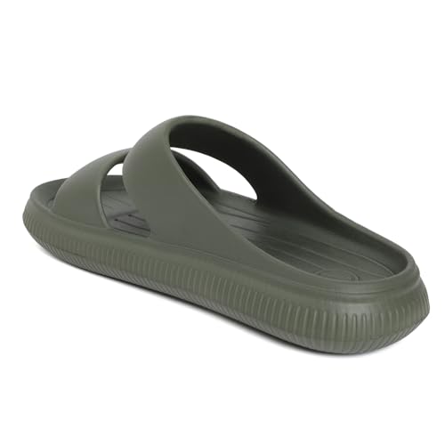 Image of Aqualite Men's Slides Slippers | Slip-On Comfort Flipflop Flat Base, Anti-Skid Sole & Lightweight | Casual Home & Outdoor Sandal for Men
