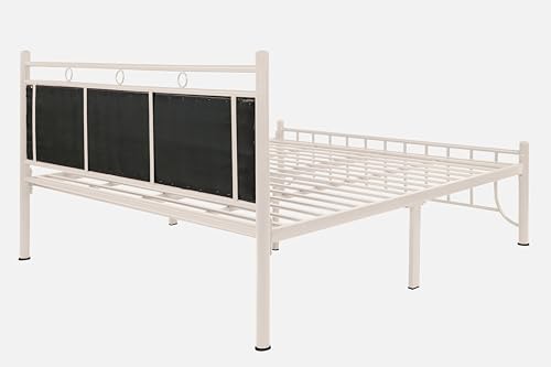 Image of Zuno Metal King Size Bed Without Storage | Wrought Iron Double Bed with Headboard & Footboard | Sturdy Powder Coated Platform Bed King Size Cot for BedroomLivingRoom Ivory (75x72)