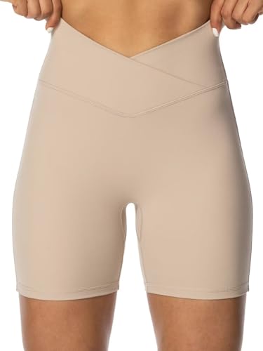 Image of Sunzel Crossover Biker Shorts for Women, No Front Seam V High Waist Yoga Workout Gym Shorts with Tummy Control | 4 Or 6-Inch Inseam, High Waisted, Tummy Control, Crossover Waist, Buttery Soft, No Front Seam, Squat Proof, Compression