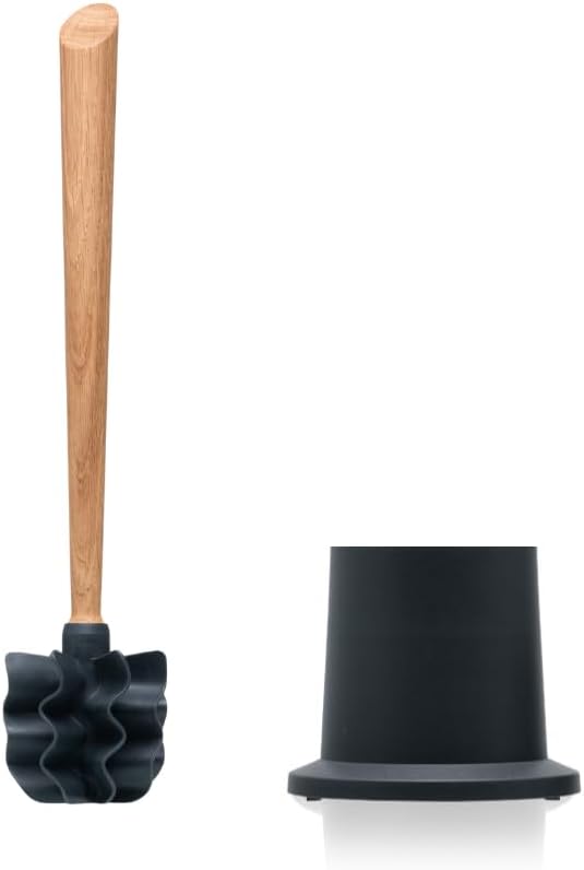 LOOWY Woodline Oak Toilet Bowl Cleaner Brush and Holder, Dark
