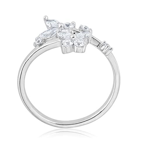 Image of AVORA 925 Sterling Silver Adjustable Butterfly Toe Ring with Simulated Diamond CZ