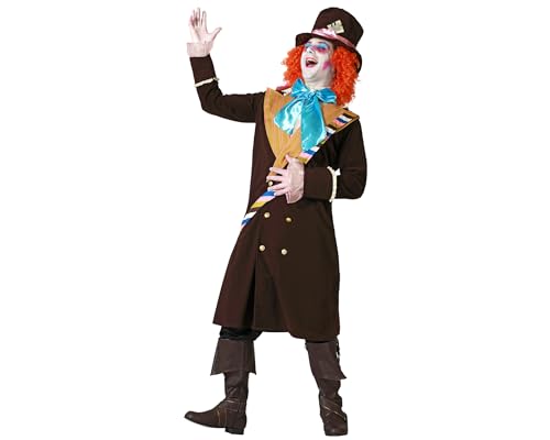 Atosa Disfraz de Sombrerero Loco para Hombre Adulto Traje de Fantasía de 3 Piezas con Chaquetón, Sombrero de Copa y Pajarita Gigante | XL