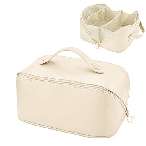 Image of 2022 Large Capacity Waterproof Cosmetic Bag with Handle & Divider, Makeup & Toiletry Bag for Skincare Cosmetics Travel, White