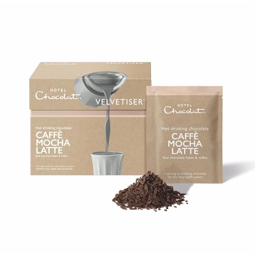 Image of Hotel Chocolat Hot Chocolate Mix - Caffe Mocha Latte, Bold Arabica Infused into Real Chocolate Flakes, 10 Servings, Gourmet Cocoa Infused with Coffee