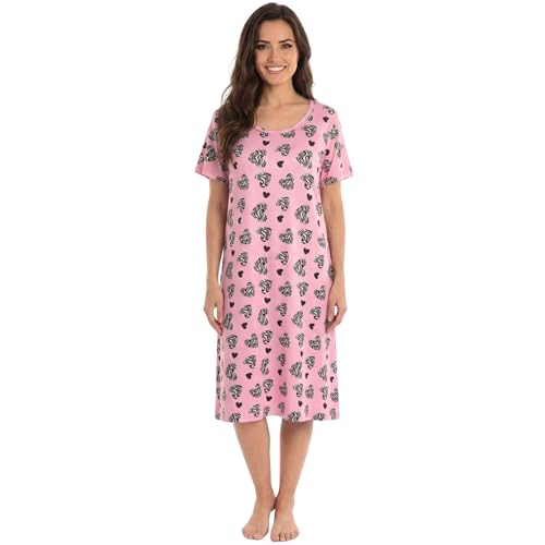 Just Love Women's Nightgown, Soft Stretch Short Sleeve Sleep Shirt with Below-Knee Length, Pink Zebra Hearts, 2X