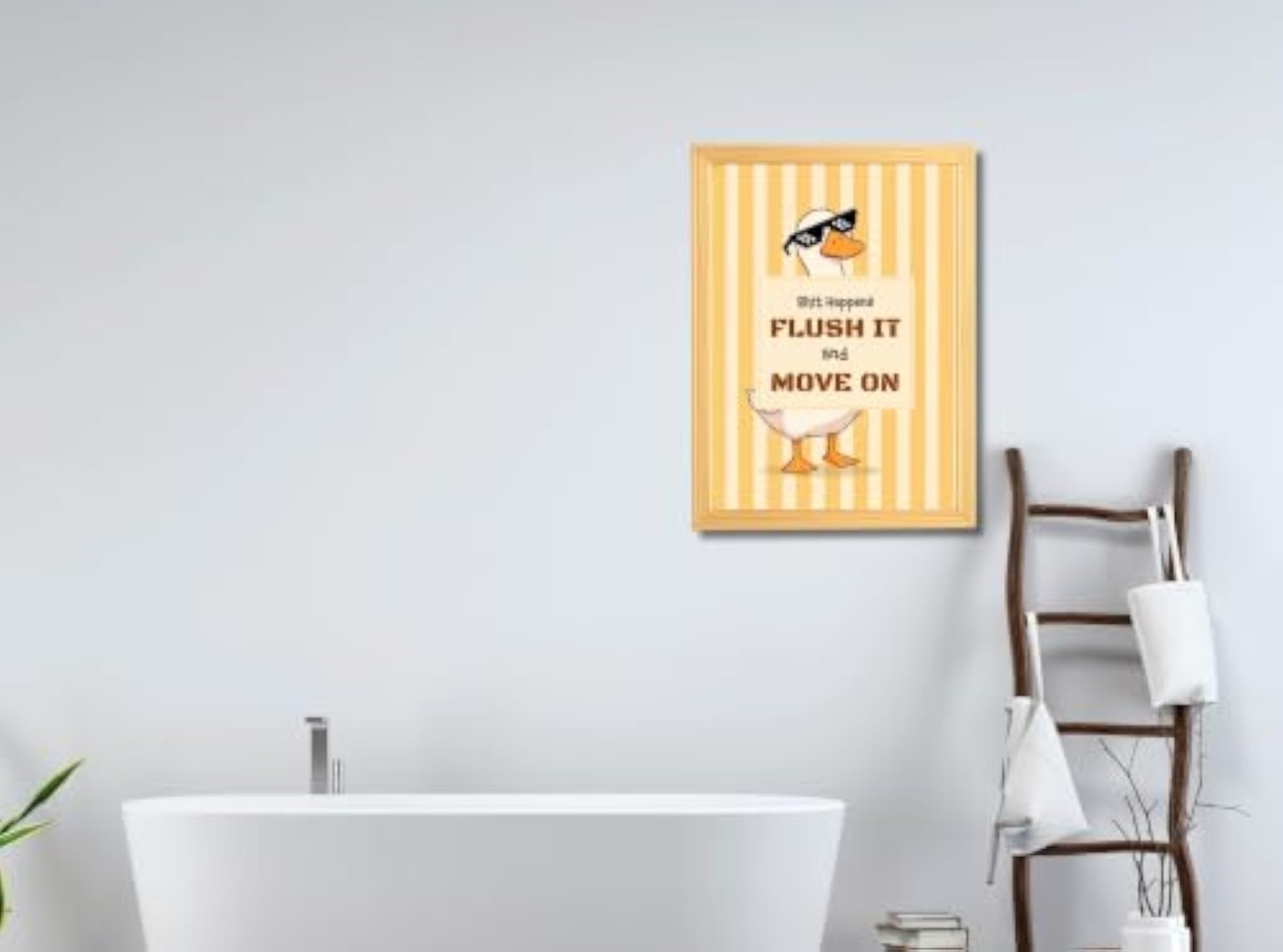 Funny Duck Bathroom Wall Art Frame with Humorous Quote