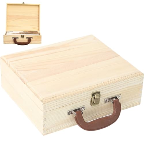 Mallette de transport rustique boîte rangement bois avec couvercle - 8