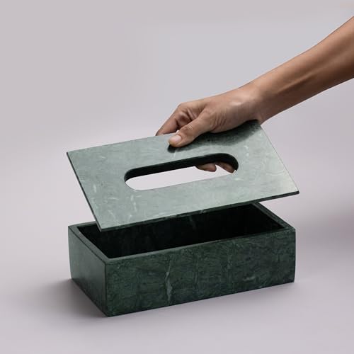 Image of HANDICRAFT BAZAAR Marble Tissue Box Holder for Countertops, Dining Table, Office, Home (Green)