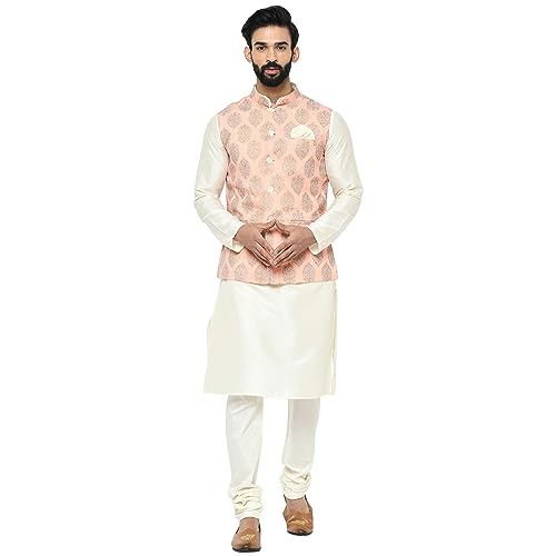 KISAH Men's Kurta Jacket Set with Churidar – Printed Pure