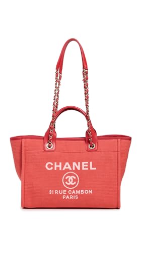 CHANEL Women's Pre-Loved Red Canvas Small Deauville, Red, One Size