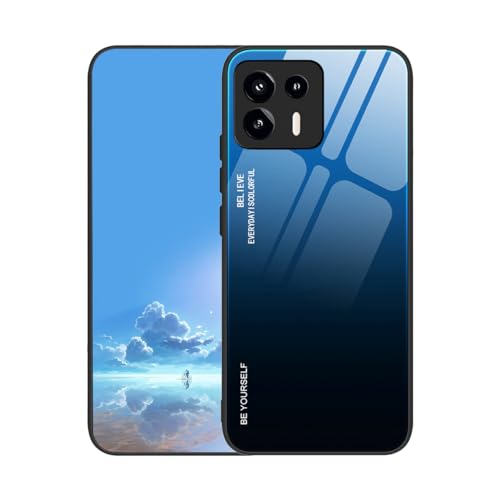 UPLAI Funda para Motorola Edge 20 Lite 5G, Ultra Delgado Degradado de Color Vidrio Templado Antigolpes Carcasa, Silicona TPU Suave Elegante Estuche Caso.Azul Negro