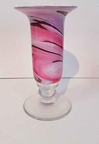 Roze vaas met voet tulpenvaas gekleurd glazen vaas met grote opening roze beige wit gemarmerd decoratief kristalglas bloemenvaas aan de voet mondgeblazen hoogte ca. 25 cm Oberstdorfer Glashütte - Afbeelding 3