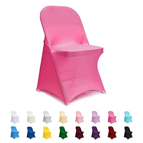 ManMengJi Party Chair Covers, Spandex Folding Chair Covers 12 PCS, Banquet Chair Slipcovers for Wedding, Holidays, Celebration, Hotel (Hot Pink)
