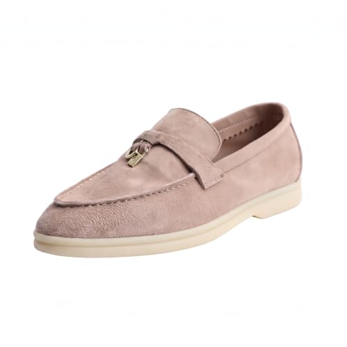 Image of Women's Summer Charms Suede Loafers - Premium Sheepskin Unlined Upper,Classic or Styles with Metal Detail for Casual, Office, Travel & All Day Wear