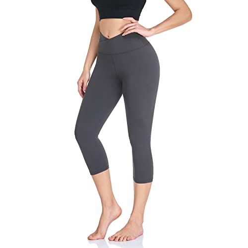 V Cross Waist Leggings for Women-Tummy Control Soft Workout Running High Waisted Non See Through Yoga Pants