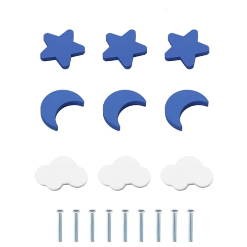 MHwan Schrankknöpfe, 9 Stück Soft Rubber Anti-Collision Schubladenknöpfe Kinder, Sterne, Mond, Wolken Knauf für Schrank Möbelknöpfe Kinder, Möbelknauf und Schranktürknöpfe für Babysicherheit (Blau)