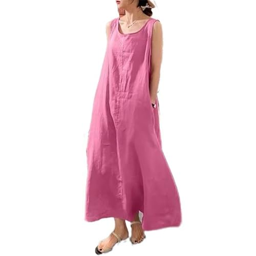 Robe en coton avec poches et jupe évasée coupe décontractée col rond