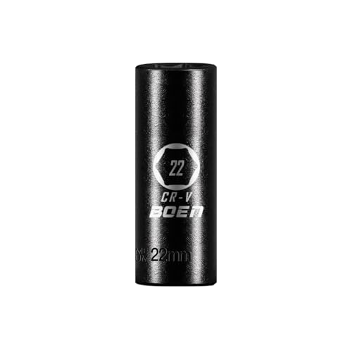 BOEN 3/8" Drive Deep Impact Sockets, Premium Impact Socket, 22mm Socket, Metric, 6 Point,Cr-V Steel with Laser Marking - Strong and Durable