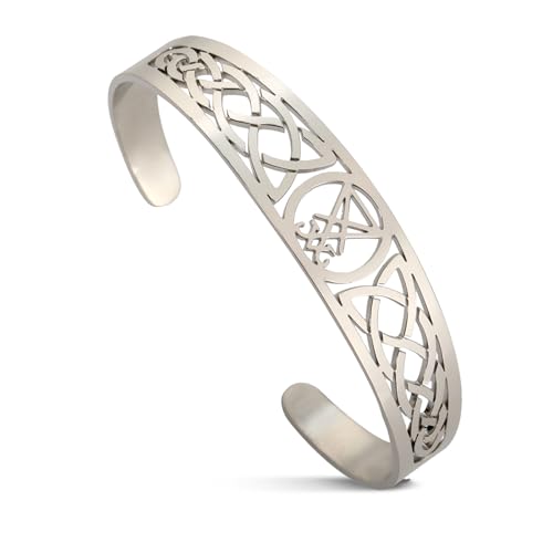 VASSAGO Lucifer Bracelet Leviathan Cross Bangle Bracelet Satanic Baphomet Symbol Seal of Satan Demon Devil Celtic Knot Cuff Bracelets Gothic Jewelry Gift Men Women (Silver Lucifer Bracelet)