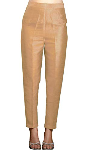 Pants for Women Cigarette Trousers High Waist Silk Pants Soft Breathable Slim Skinny Pants (Beige Gold, Small US 4-6)