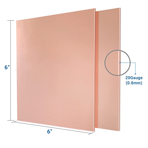 Image of 2 Pieces 99.9% Pure Copper Sheet, 6 inch x 6 inch, 20 Gauge(0.8mm) Thickness, Film Attached Copper Plate, Great for Jewelry, Crafts, modelers