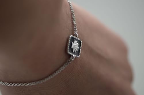 Bracelet coquille Saint-Jacques argent 925 maille double émail noir