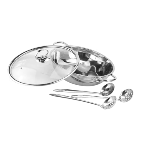 MOTHNUR Pentola Hot Pot in Acciaio Resistente con Scolapasta Integrato Divisorio Anti-perdita per Due Sapori Compatibile con Gas Induzione ed Elettrico e Durevole per Cucina Quotidiana