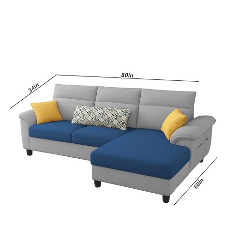 Image of Casaliving Seams RHS 4 Seater L Shape Sofa for Living Room (Blue Grey Fabric) Premium Fabric Sofa