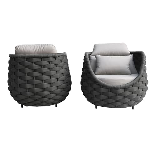 TWT Patio Sofa Set of 2 All-Weather Polyester Rope Balcony Furniture with Cushions & Pillows,Metal Armchairs Outdoor Patio Furniture Set for Indoor, Balcony, Backyard, Deck, Poolside, Cream