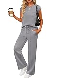 ANRABESS Two Piece Sets for Women Summer Sleeveless Sweatsuits Wide Leg Casual Lounge Set Matching Vacation Travel Outfits Medium