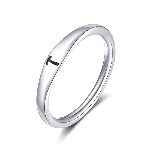 KELAIEN Silver Initial Rings for Women Men Dainty Stackable Pinky Ring Cute Non Tarnish Thumb Knuckle Rings Fashion Simple Letter Finger Rings Stacking Jewelry Gifts Size 6-10