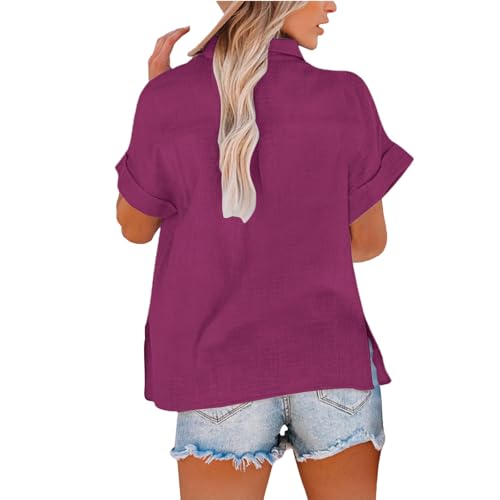 Linen Tops for Women Summer Work Tops Trendy Button Down Plus Size V Neck Boho Clothes Spring Tops for Women 20252