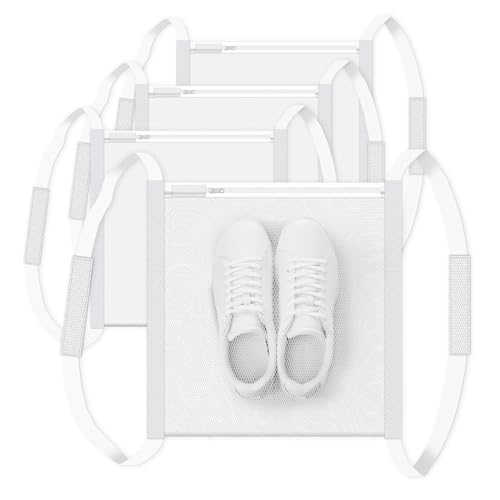 Realand 4 Pack Shoe Dryer Bag, 15.8" x 15.8" Large Sneaker Wash & Dry Net Bag with Zipper and Hook & Loop Strap, Shoe Washing Machine Laundry Mesh Bag for Most Dryers Door by Realand - Used condition - CA$18.00