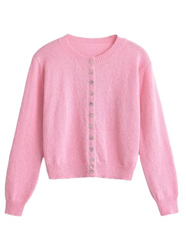 Women Crew Neck Thin Knitted Cardigan Vintage Single Breasted Slim Solid Sweater Coat