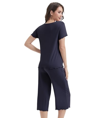 Image of WiWi 3 PCS Pajamas for Women Set Short Sleeve Pajama Sets Capri and Shorts Pj Sets Super Soft Cooling Sleepwear S-XXL