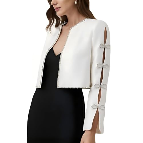 Women's Rhinestone Blazer Jacket – Elegant Long Sleeve Dressy Coat for Wedding, Party, Evening Events