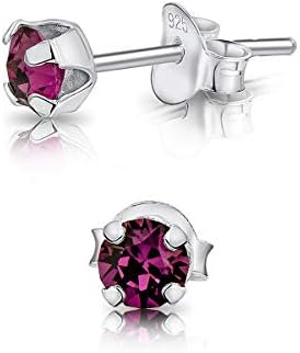 DTPSilver - 925 Sterling Silver * SMALL * Round Stud Earrings made with Glittering Crystals from Swarovski® Elements - Diameter: 4 mm - Many Colours to choose from