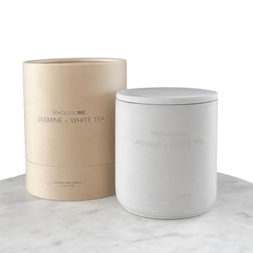 WHOLESOME. Jasmine White Tea Scented Non-Toxic Candles for Home, 2 Wicks Natural Coconut Wax Candle...